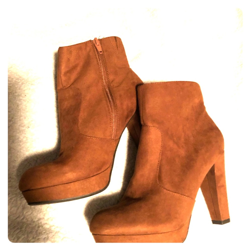 Tan Swede highheel Ankle boots 8 1/2 never worn